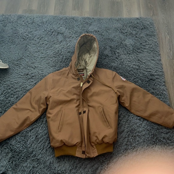 Bulwark FR flame resistant insulated hooded jacket brown jacket nwot sz m - Picture 1 of 9